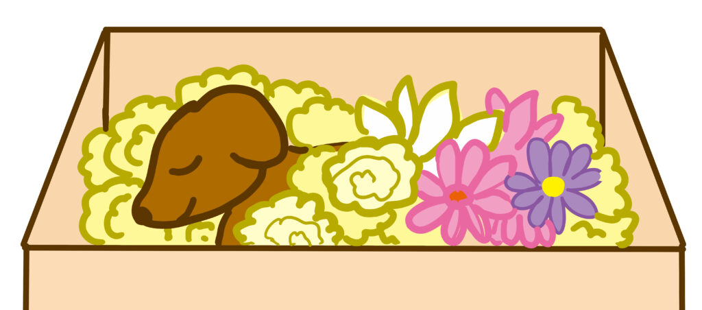 お花に囲まれたペットとのお別れ
